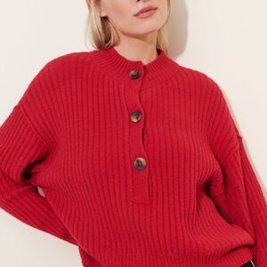 Free People Red Henley Button Pullover Sweater XL “Cocoa”